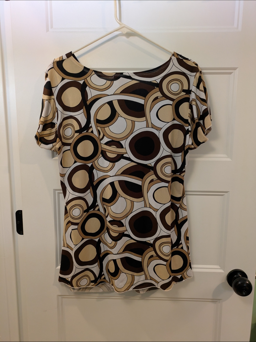 🔴 3/$15 Sixteen Brown, Cream & Tan Knot-Front Women's Top - Picture 8 of 11